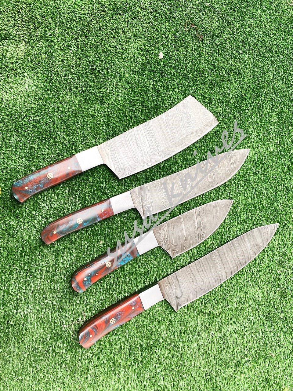 Custom Handmade Damascus Steel Fixed Blade Kitchen Chef Knife Set - SUSA KNIVES