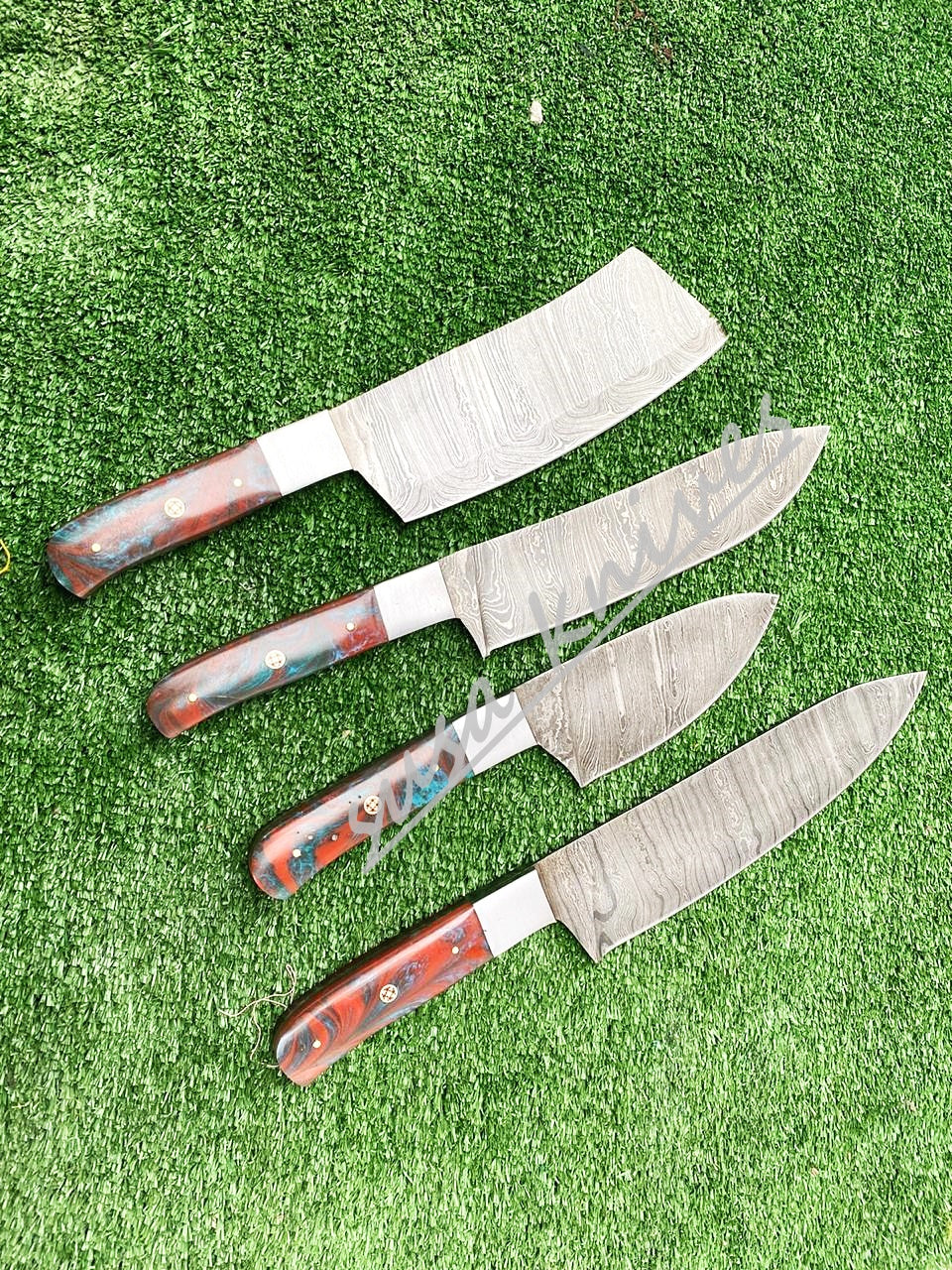 Custom Handmade Damascus Steel Fixed Blade Kitchen Chef Knife Set - SUSA KNIVES