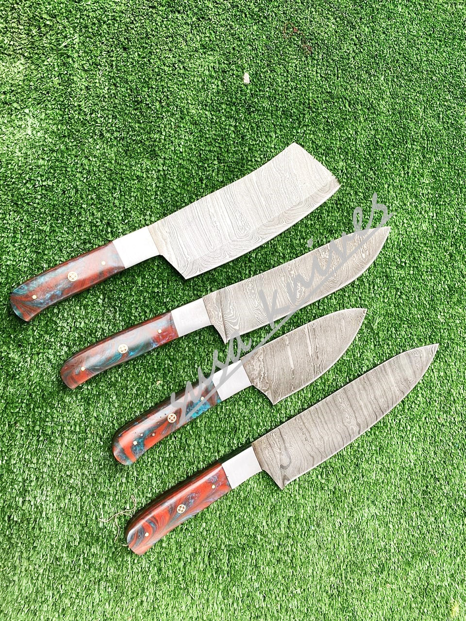 Custom Handmade Damascus Steel Fixed Blade Kitchen Chef Knife Set - SUSA KNIVES