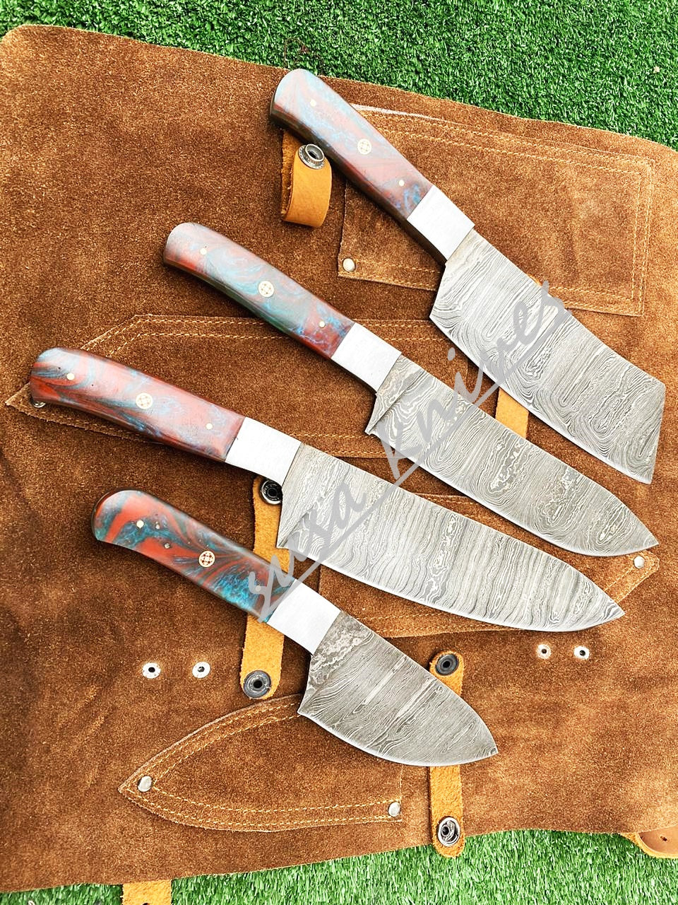 Custom Handmade Damascus Steel Fixed Blade Kitchen Chef Knife Set - SUSA KNIVES