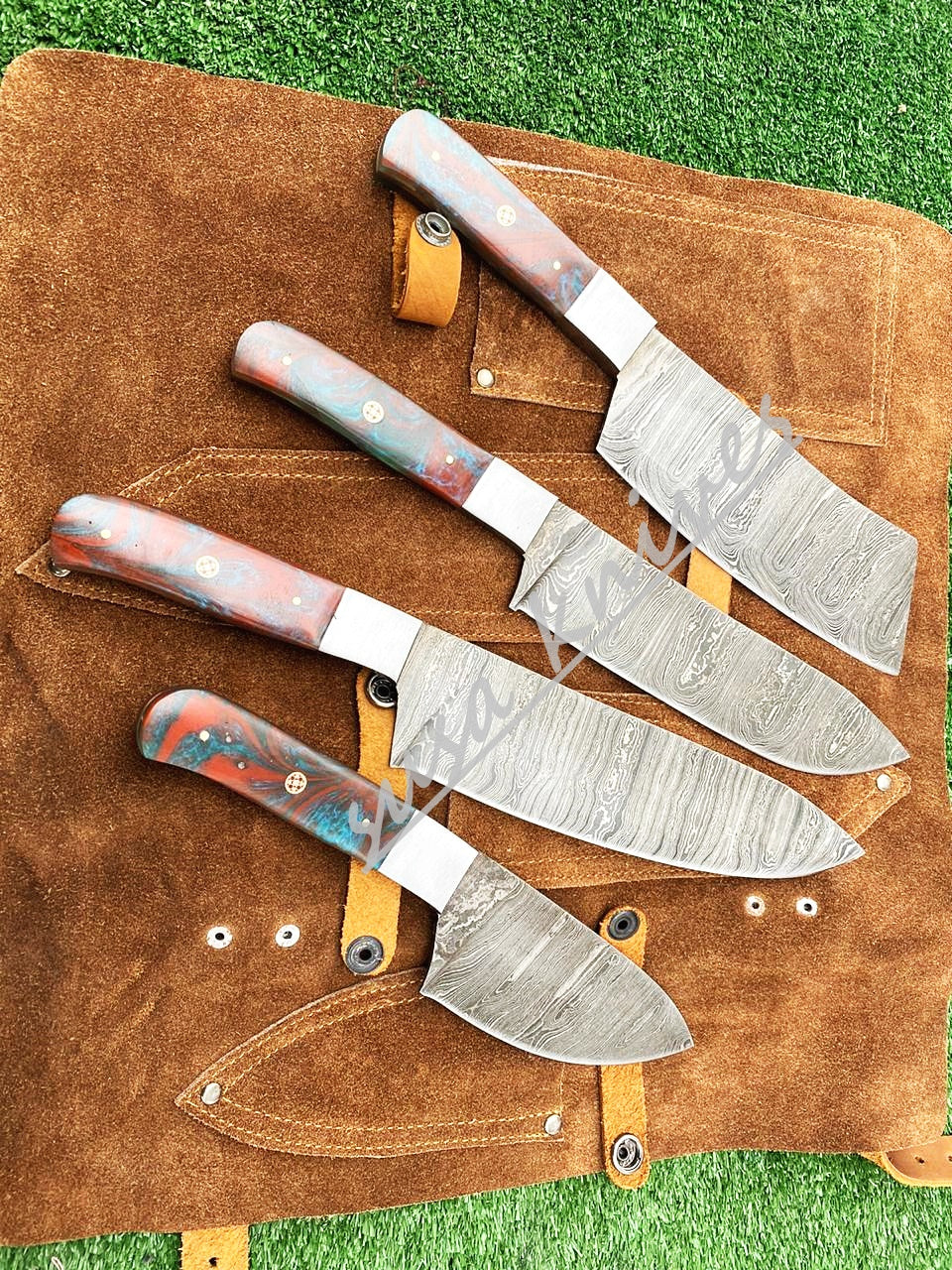 Custom Handmade Damascus Steel Fixed Blade Kitchen Chef Knife Set - SUSA KNIVES