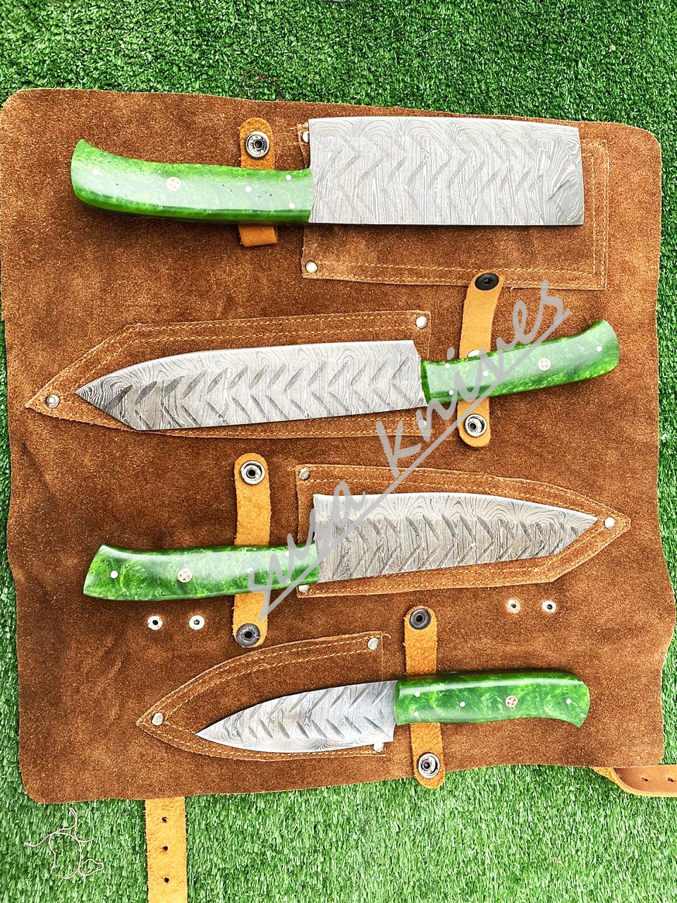 Custom Handmade Damascus Steel Fixed Blade Kitchen Chef Knife Set - SUSA KNIVES