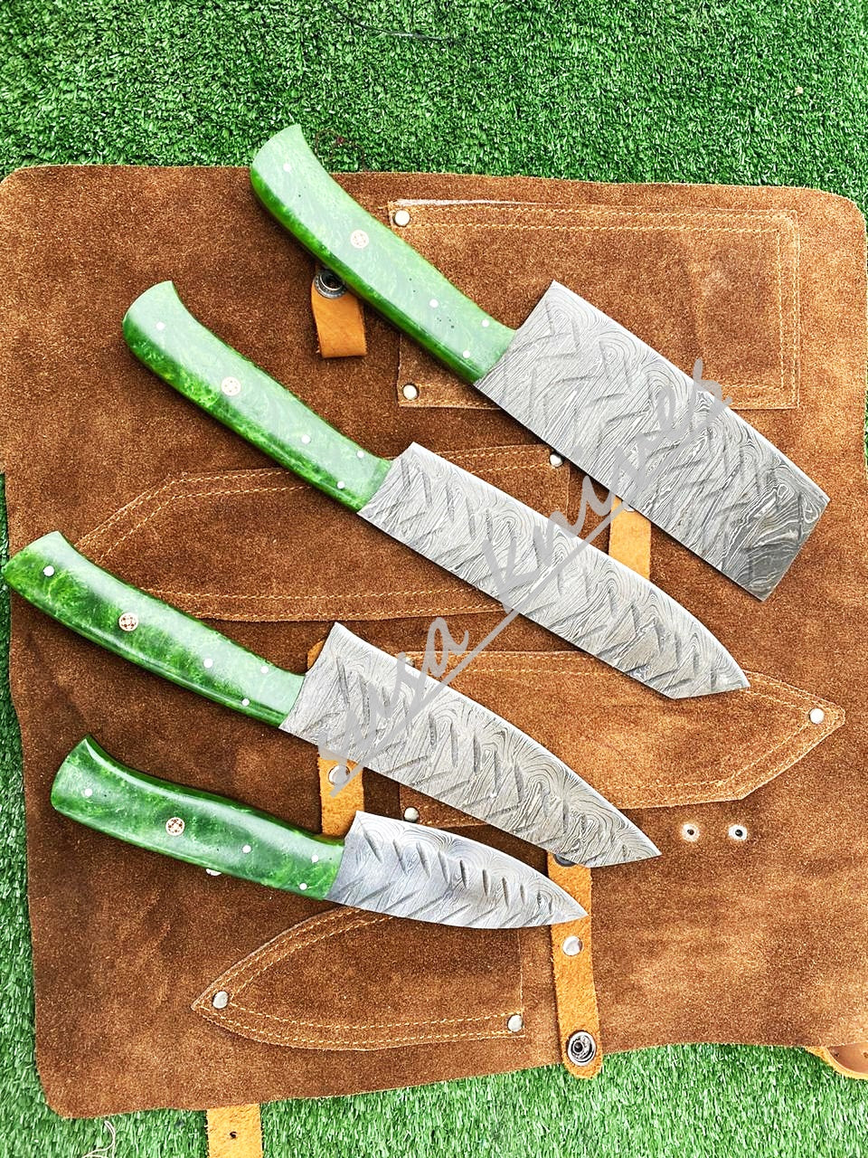 Custom Handmade Damascus Steel Fixed Blade Kitchen Chef Knife Set - SUSA KNIVES