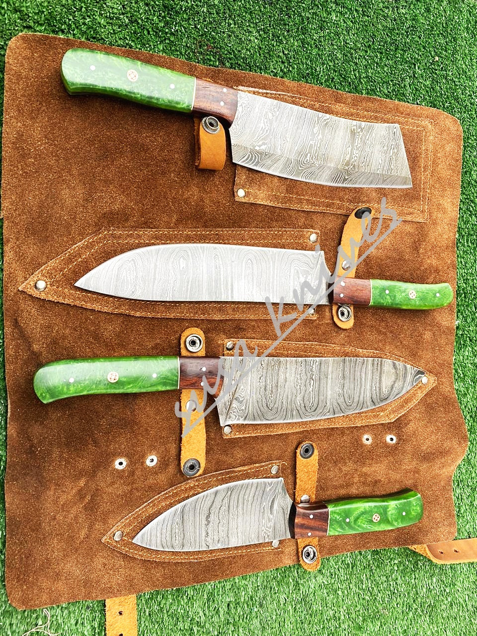 Custom Handmade Damascus Steel Fixed Blade Kitchen Chef Knife Set - SUSA KNIVES