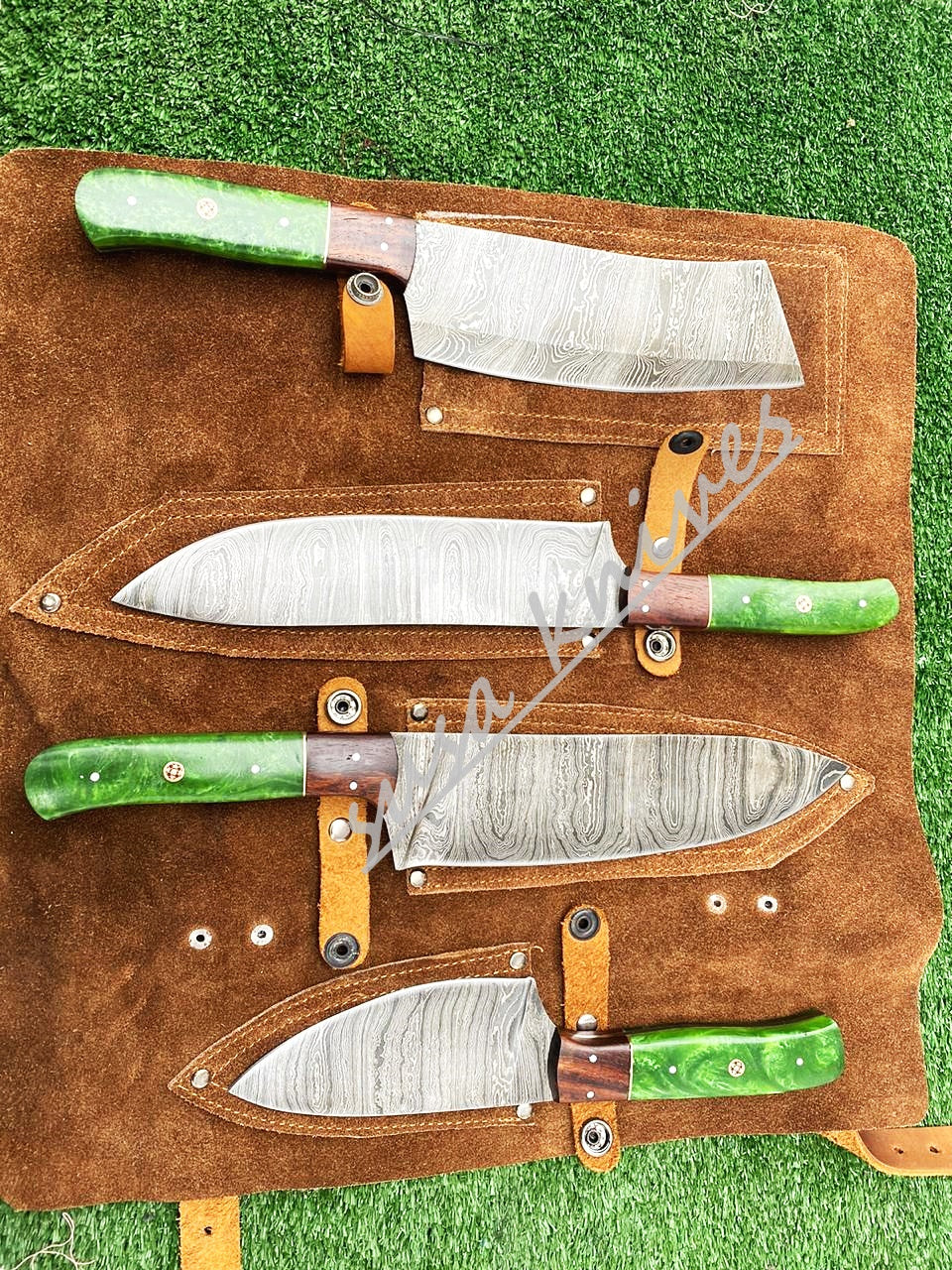 Custom Handmade Damascus Steel Fixed Blade Kitchen Chef Knife Set - SUSA KNIVES