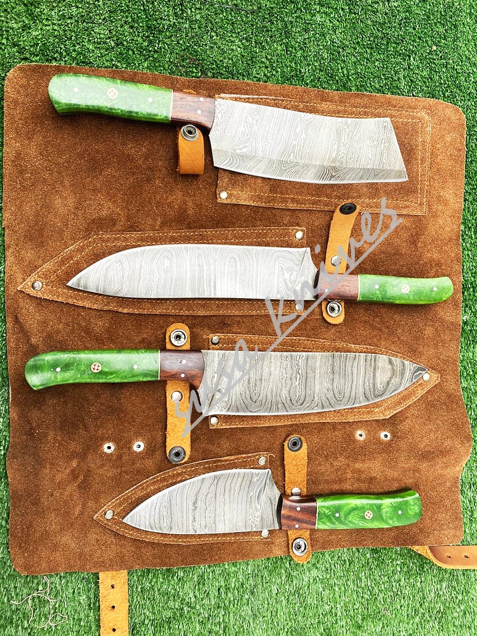 Custom Handmade Damascus Steel Fixed Blade Kitchen Chef Knife Set - SUSA KNIVES