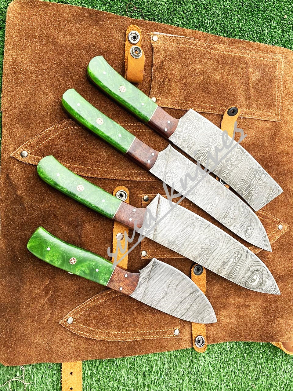 Custom Handmade Damascus Steel Fixed Blade Kitchen Chef Knife Set - SUSA KNIVES
