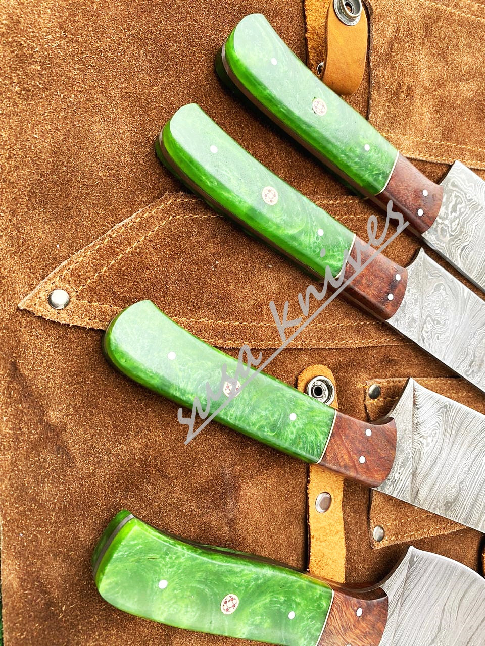 Custom Handmade Damascus Steel Fixed Blade Kitchen Chef Knife Set - SUSA KNIVES