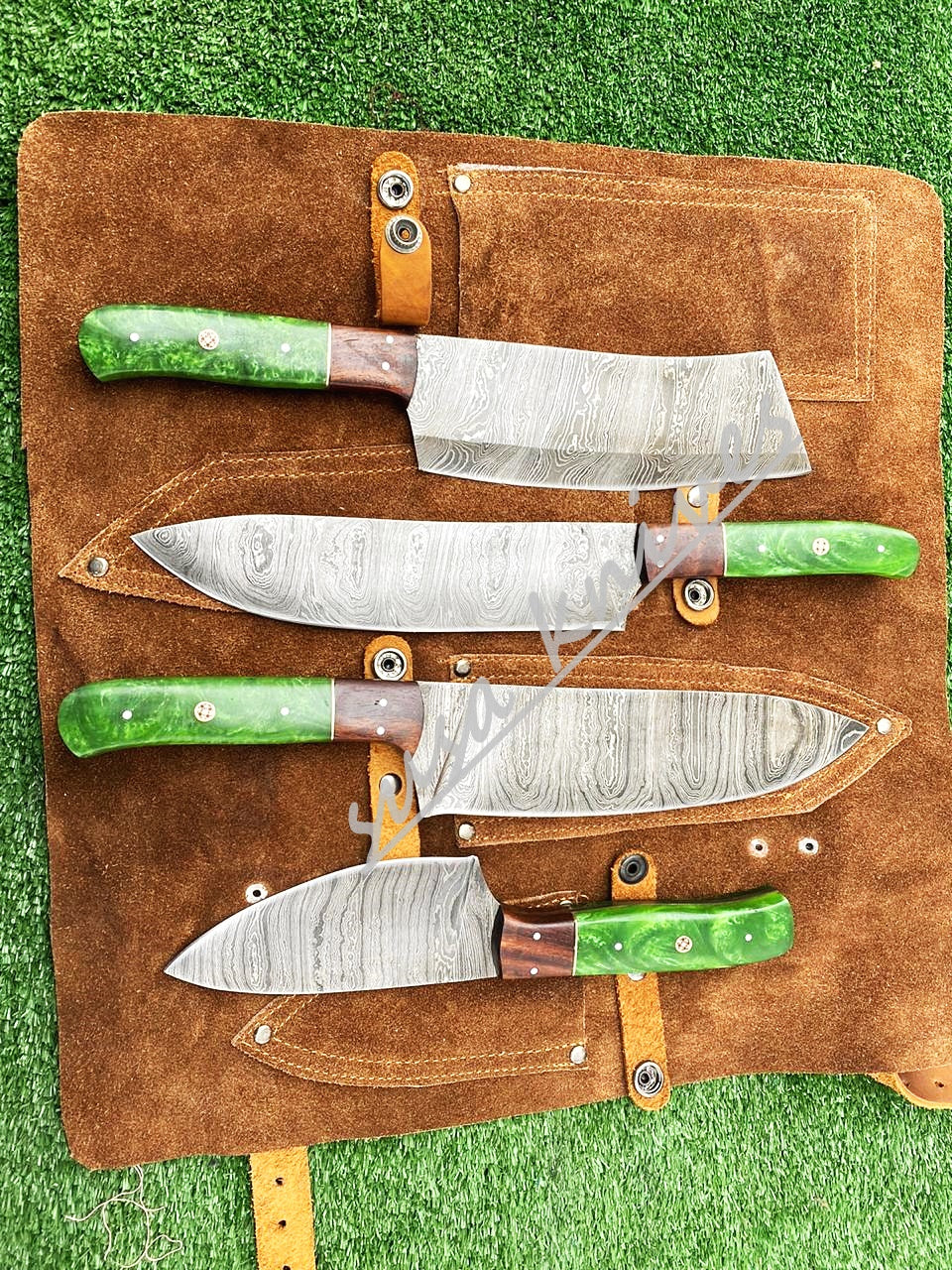 Custom Handmade Damascus Steel Fixed Blade Kitchen Chef Knife Set - SUSA KNIVES