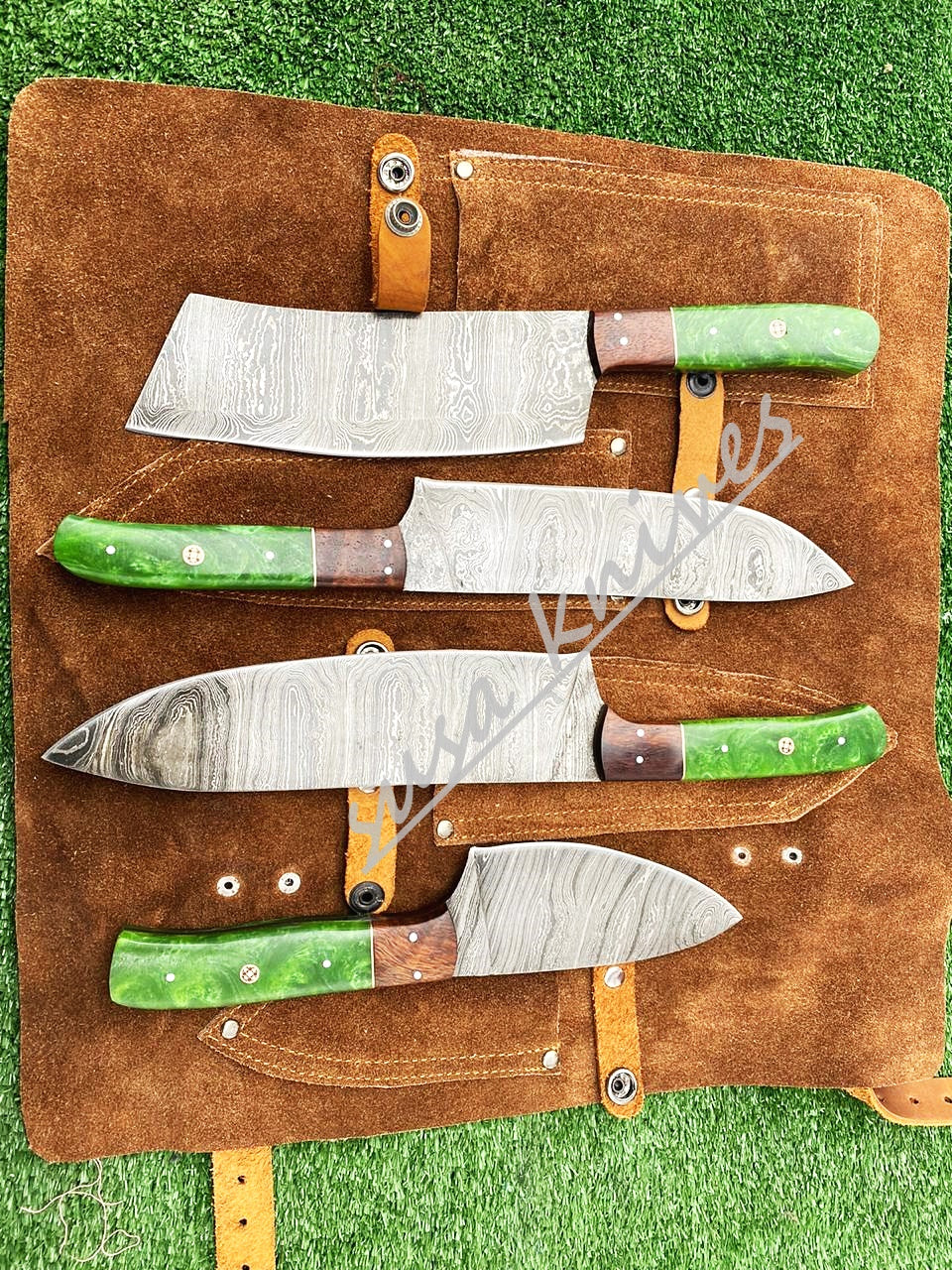Custom Handmade Damascus Steel Fixed Blade Kitchen Chef Knife Set - SUSA KNIVES