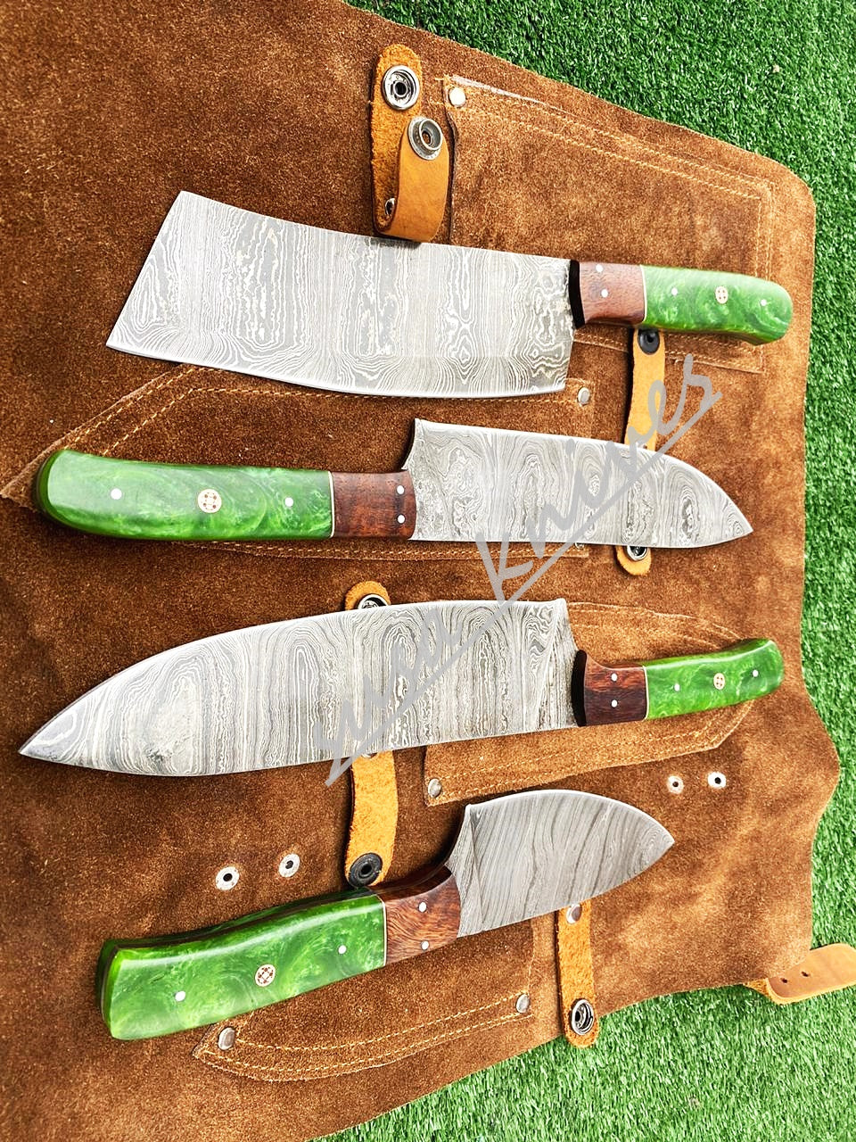 Custom Handmade Damascus Steel Fixed Blade Kitchen Chef Knife Set - SUSA KNIVES