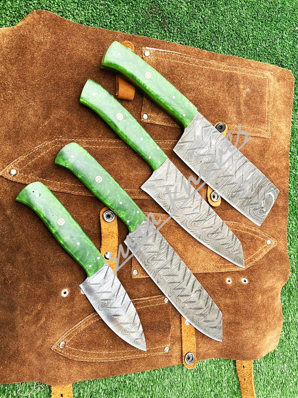 Custom Handmade Damascus Steel Fixed Blade Kitchen Chef Knife Set - SUSA KNIVES