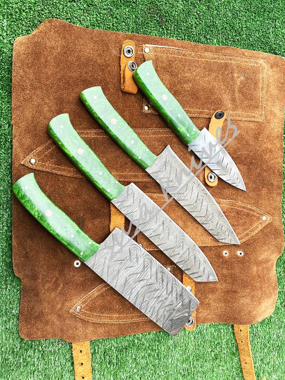 Custom Handmade Damascus Steel Fixed Blade Kitchen Chef Knife Set - SUSA KNIVES