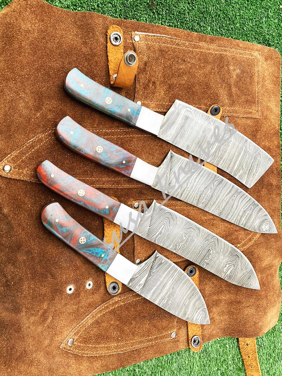 Custom Handmade Damascus Steel Fixed Blade Kitchen Chef Knife Set - SUSA KNIVES