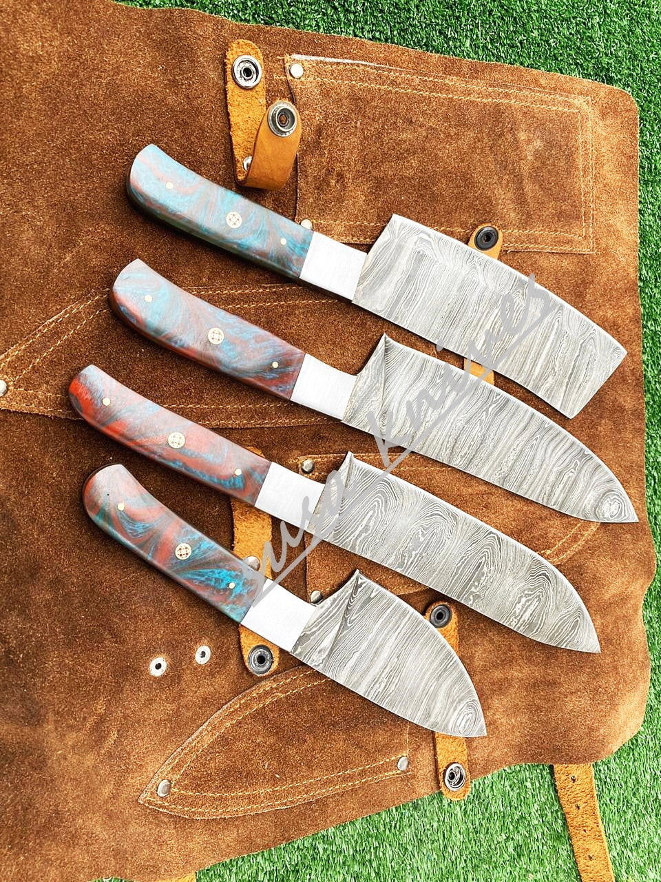 Custom Handmade Damascus Steel Fixed Blade Kitchen Chef Knife Set - SUSA KNIVES