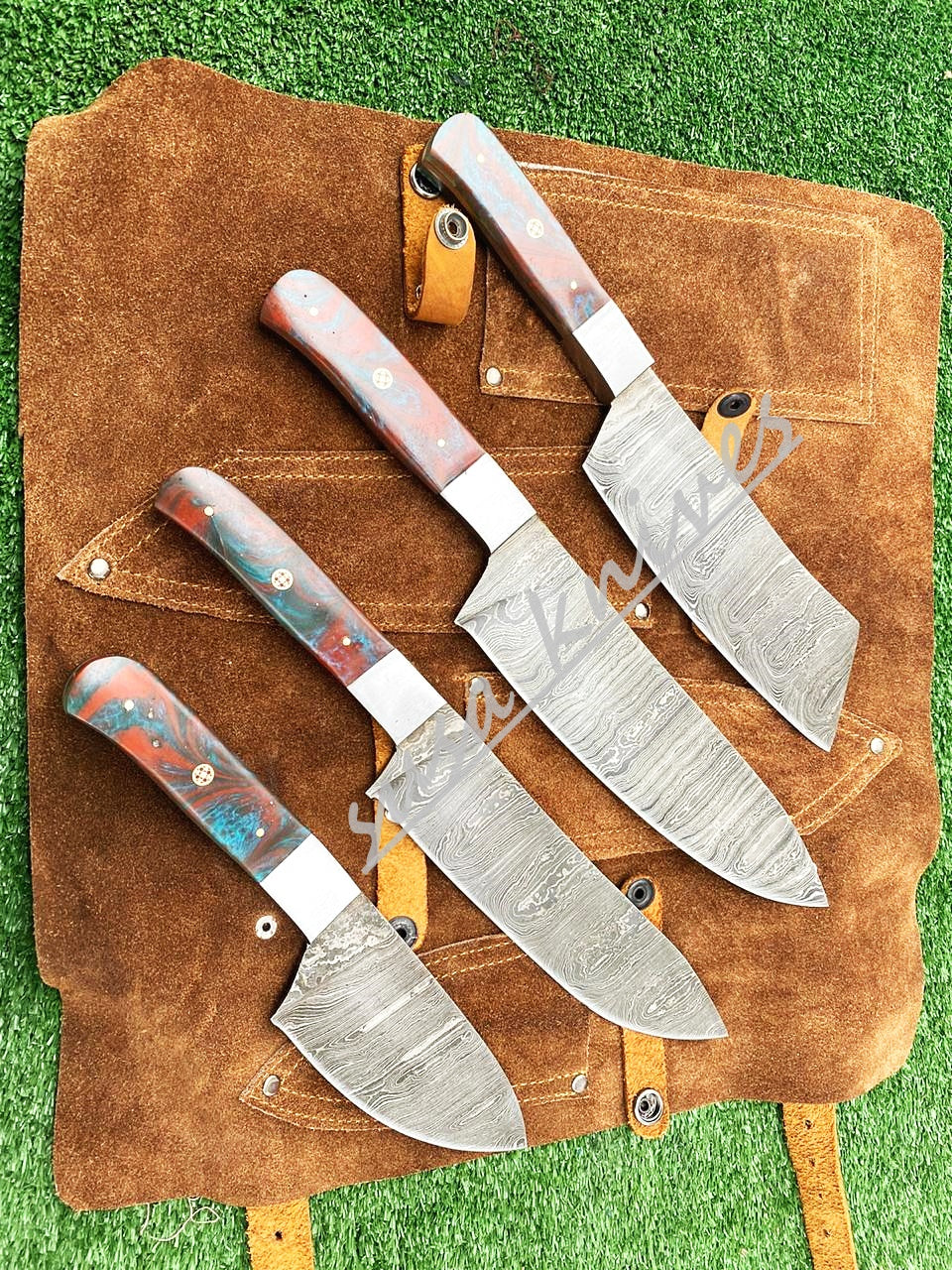 Custom Handmade Damascus Steel Fixed Blade Kitchen Chef Knife Set - SUSA KNIVES