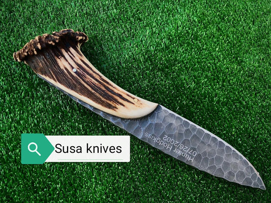 (susa knives)1095 steel hand forged blade with antler crown handle free engraving - SUSA KNIVES