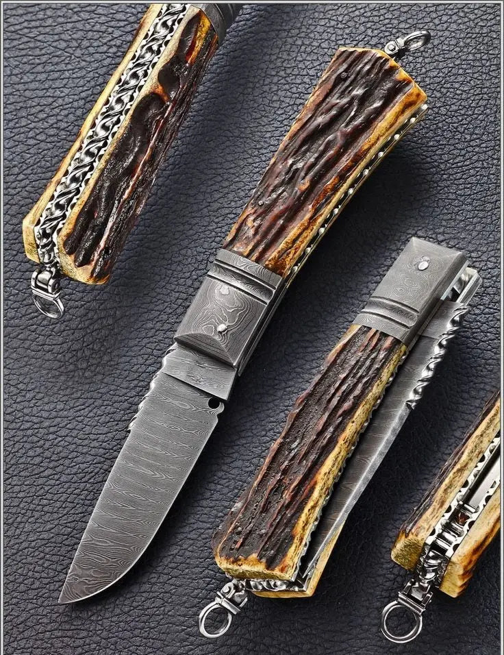 HANDMADE DAMASCUS STEEL POCKET KNIFE - SUSA KNIVES