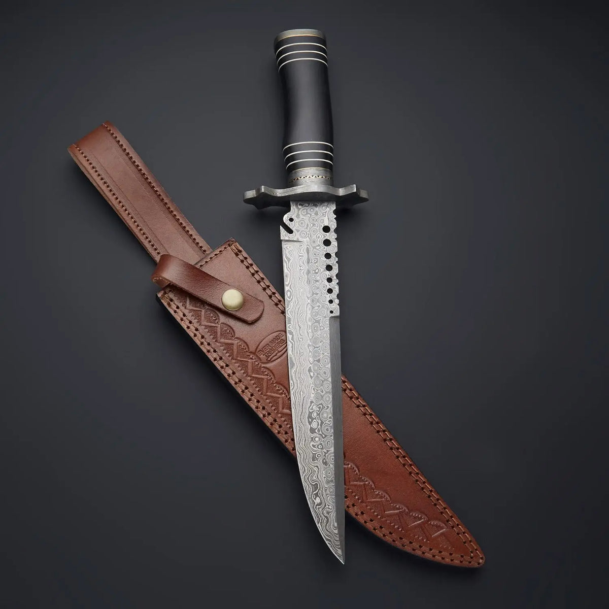 Damascus Steel Hunting Knife + Pouch Handcrafted Knife - SUSA KNIVES