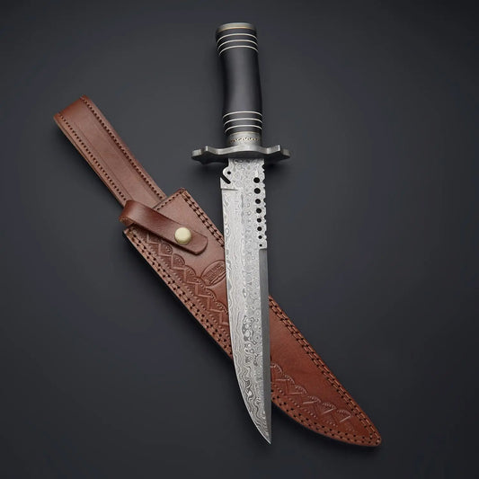 Damascus Steel Hunting Knife + Pouch Handcrafted Knife - SUSA KNIVES