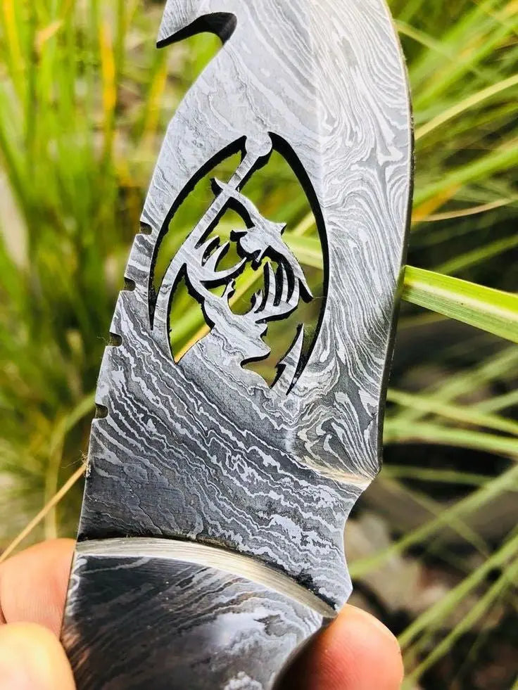 BEAUTIFUL HANDMADE DAMASCUS STEEL GUT HOOK SKINNER KNIFE - SUSA KNIVES