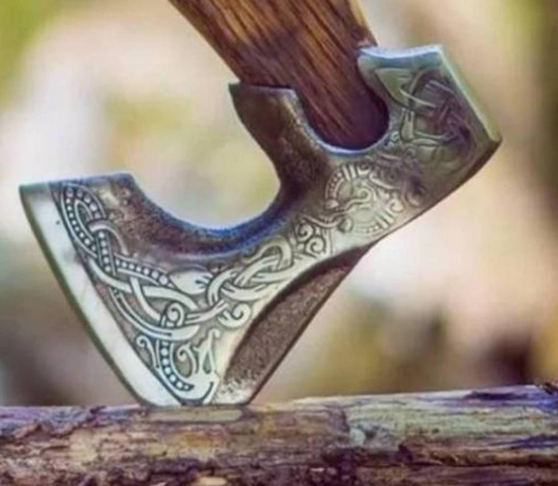 Hand Forged Custom Viking Axe with Leather Wrap on Handle Custom Norse Axe, Gift for father, anniversary gift Battle Axe - SUSA KNIVES