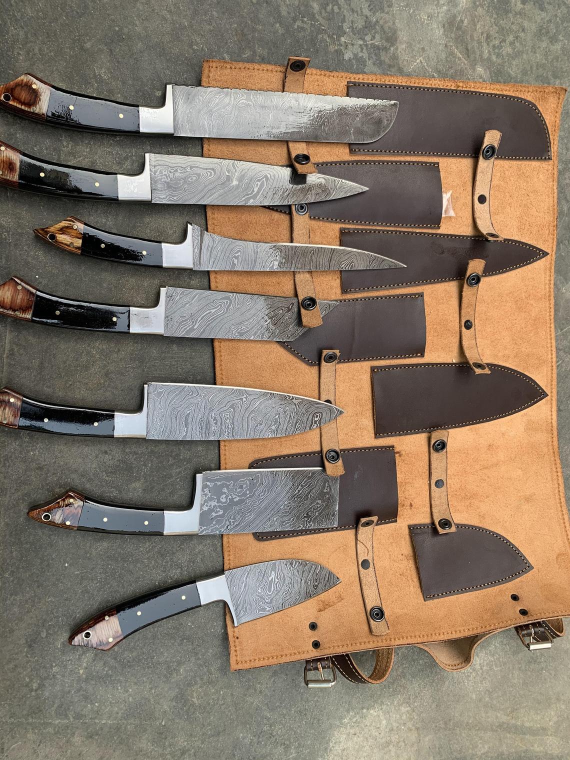 7 pieces handmade damascus steel chef knife set - SUSA KNIVES