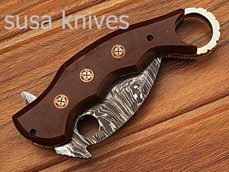 Custom crafted Hand Made Damascus Steel Krambit Folding Knife/pocket knife/valentine gift/gift for him/gift for her - SUSA KNIVES