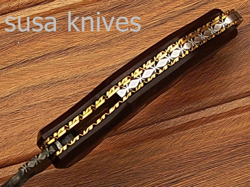 Custom crafted Hand Made Damascus Steel Krambit Folding Knife/pocket knife/valentine gift/gift for him/gift for her - SUSA KNIVES