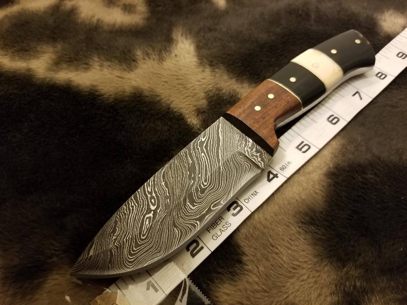 Custom Handmade Damascus Bush Craft Knife Combination Of Bone, Horn& Walnut Wood - SUSA KNIVES
