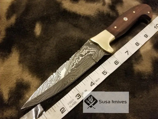 Handmade Damascus Knife with Rose wood & Brass Bolster(Finger Guard) - SUSA KNIVES