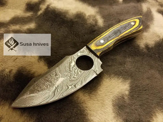 Damascus Steel Skinner Micarta sheet with knife sharpener - SUSA KNIVES