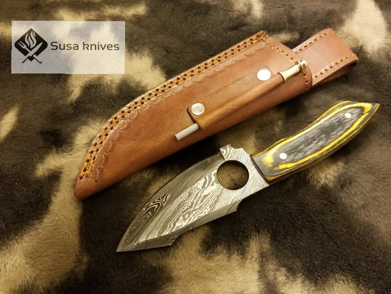 Damascus Steel Skinner Micarta sheet with knife sharpener - SUSA KNIVES