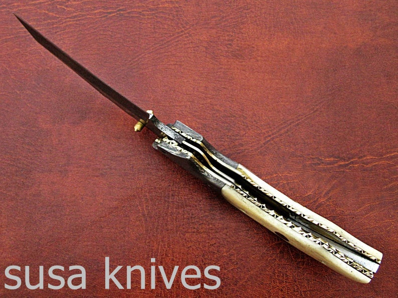 Amazing Hand Made Damascus Steel Hunting Pocket Knife/Folding Knife With Liner Lock/Christmas Gift/Anniversary Gift - SUSA KNIVES