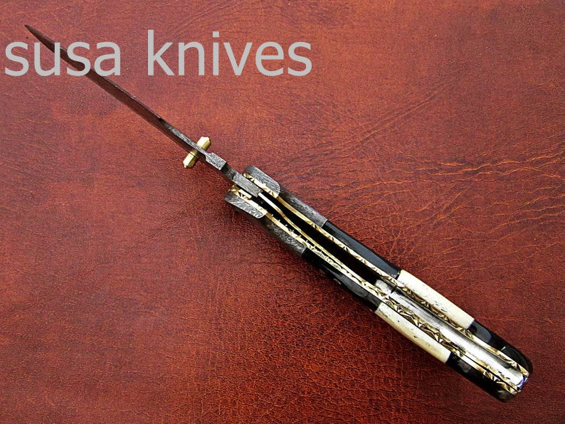 Beautiful Newly Design Custom Hand Made Damascus Steel Hunting Pocket Knife - SUSA KNIVES