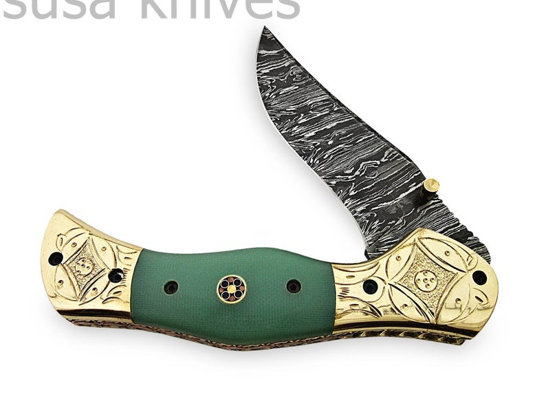 Beautiful Newly Design Custom Hand Made Damascus Steel Hunting Pocket Knife - SUSA KNIVES