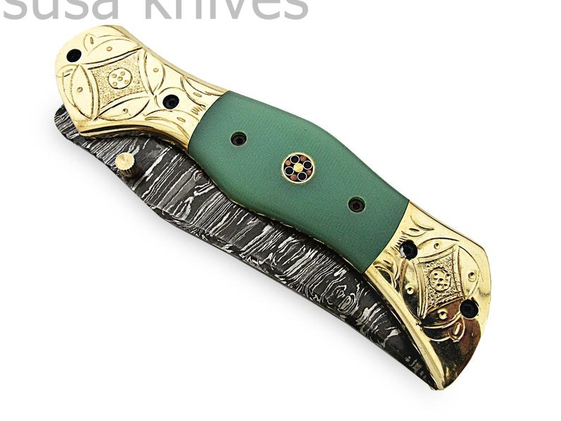 Beautiful Newly Design Custom Hand Made Damascus Steel Hunting Pocket Knife - SUSA KNIVES