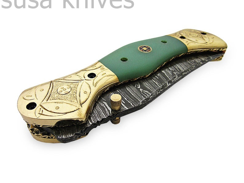 Beautiful Newly Design Custom Hand Made Damascus Steel Hunting Pocket Knife - SUSA KNIVES