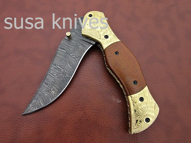 Beautiful Newly Design Custom Hand Made Damascus Steel Hunting Pocket Knife - SUSA KNIVES