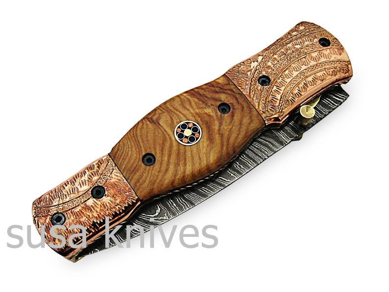 Beautiful Newly Design Custom Hand Made Damascus Steel Hunting Pocket Knife - SUSA KNIVES