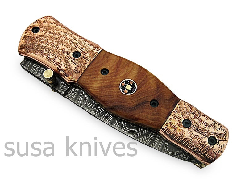 Beautiful Newly Design Custom Hand Made Damascus Steel Hunting Pocket Knife - SUSA KNIVES