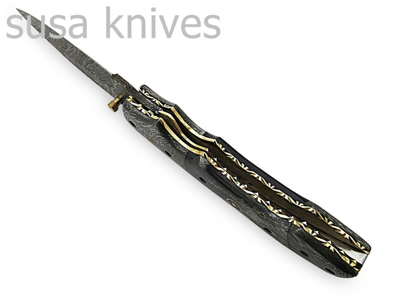 Beautiful Newly Design Custom Hand Made Damascus Steel Hunting Pocket Knife - SUSA KNIVES