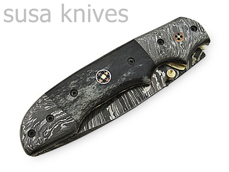 Beautiful Newly Design Custom Hand Made Damascus Steel Hunting Pocket Knife - SUSA KNIVES