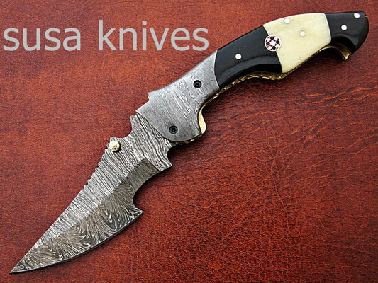Beautiful Newly Design Custom Hand Made Damascus Steel Hunting Pocket Knife - SUSA KNIVES