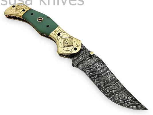Beautiful Newly Design Custom Hand Made Damascus Steel Hunting Pocket Knife - SUSA KNIVES