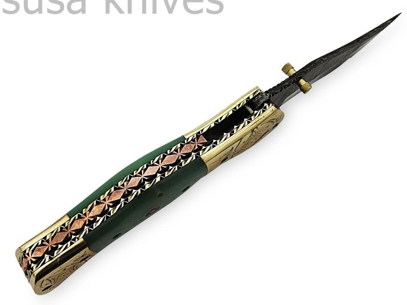 Beautiful Newly Design Custom Hand Made Damascus Steel Hunting Pocket Knife - SUSA KNIVES