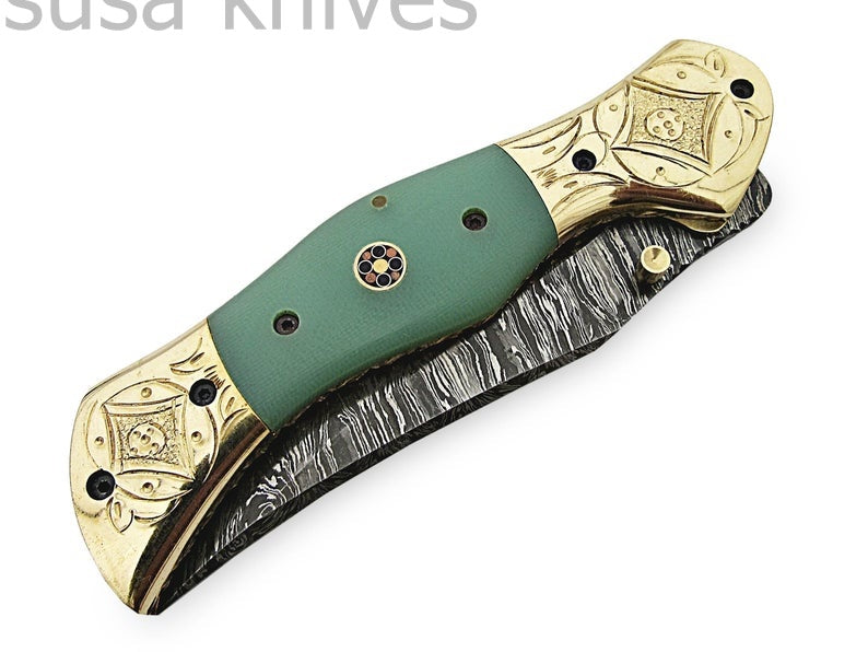 Beautiful Newly Design Custom Hand Made Damascus Steel Hunting Pocket Knife - SUSA KNIVES