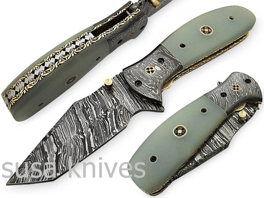 Beautiful Newly Design Custom Hand Made Damascus Steel Hunting Pocket Knife - SUSA KNIVES