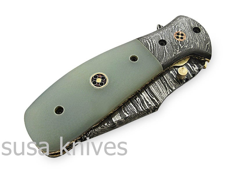 Beautiful Newly Design Custom Hand Made Damascus Steel Hunting Pocket Knife - SUSA KNIVES