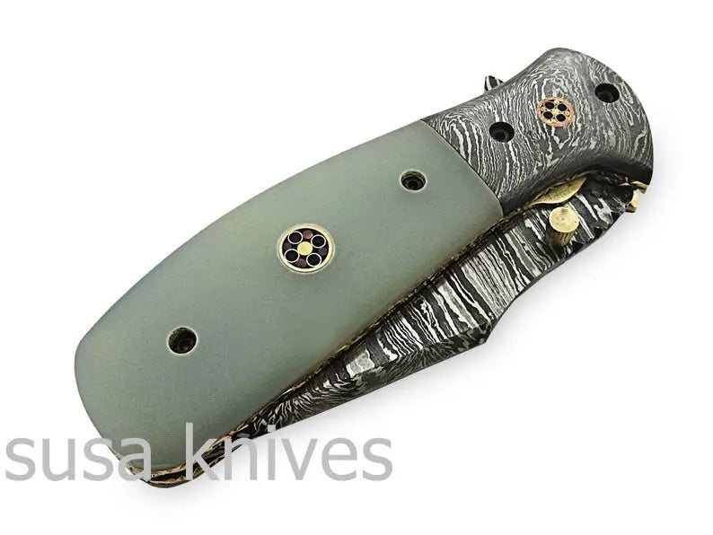 Beautiful Newly Design Custom Hand Made Damascus Steel Hunting Pocket Knife - SUSA KNIVES
